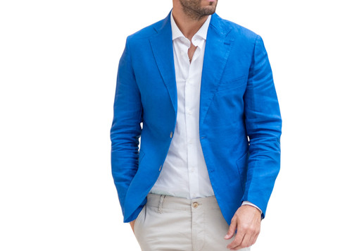 Giacca uomo lino blu - lino, blu/verde